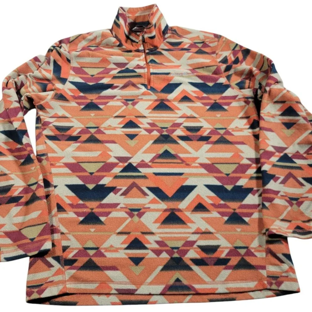 Eddie Bauer Pulllover Fleece Mens Medium Orange Aztec Sweatshirt